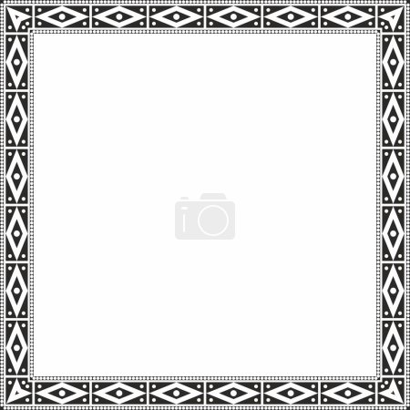 Vecteur noir monochrome carré motifs indiens nationaux. Ornements ethniques nationaux, frontières, cadres. décorations colorées des peuples d'Amérique du Sud, Maya, Inca, Aztèques