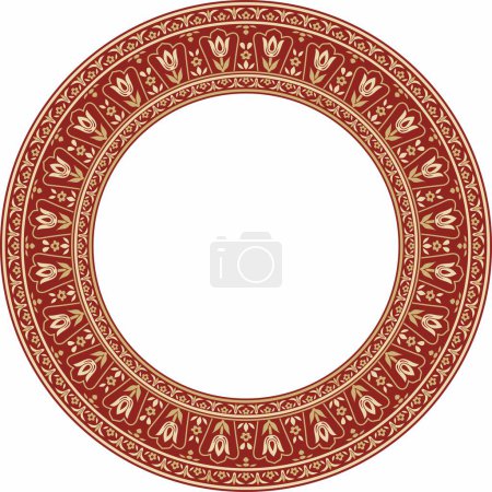 Vektor-Gold mit rotem, rundem türkischen Ornament. Osmanischer Kreis, Ring, Rahmen.