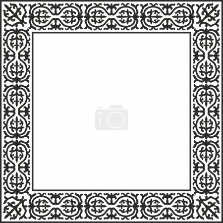 Téléchargez les illustrations : Vecteur carré monochrome noir ornement national kazakh. Schéma ethnique des peuples de la Grande steppe, - en licence libre de droit
