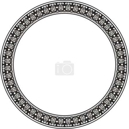 Illustration for Vector round monochrome black Indian national ornament. Ethnic plant circle, border. Frame, flower ring. Poppies and leaves - Royalty Free Image