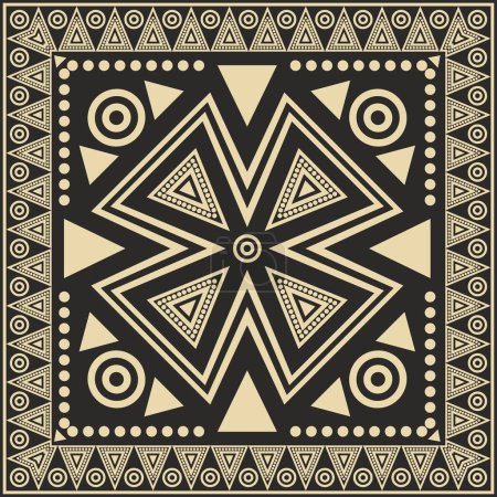 Vector black and gold native american folk ornament. Square pattern, scarf of the peoples of America, Aztec, Incas, Maya