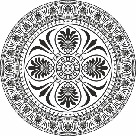 Illustration for Vector monochrome round classical ornament of Ancient Greece and Roman Empire. Circle, Arabesque, Byzantine pattern - Royalty Free Image