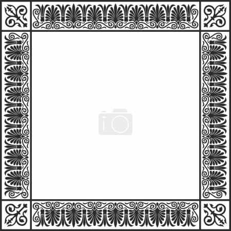 Illustration for Vector monochrome black square classic greek ornament. European ornament. Border, frame Ancient Greece, Roman Empire - Royalty Free Image