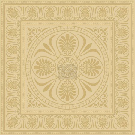 Illustration for Vector gold square classical ornament of Ancient Greece and Roman Empire. Tile, Arabesque, Byzantine pattern - Royalty Free Image