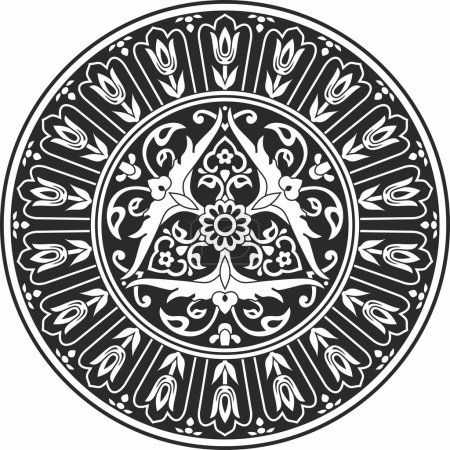 Vector black monochrome round turkish ornament. Ottoman circle, ring, frame.