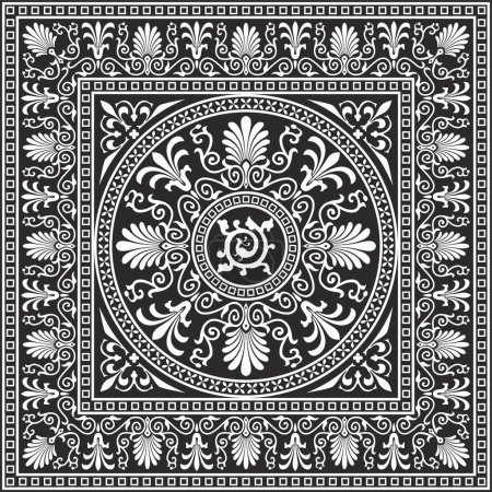 Illustration for Vector black monochrome square ornament of ancient Greece. Classic tile pattern of the Roman Empire - Royalty Free Image