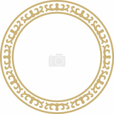 Téléchargez les illustrations : Vecteur ronde d'or ornement national kazakh. Modèle ethnique des peuples de la Grande steppe, des Mongols, des Kirghizes, des Kalmouks, des Buryats. cercle, bordure du cadre - en licence libre de droit