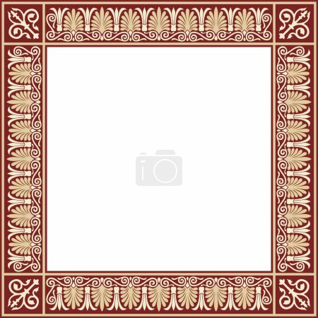 Illustration for Vector gold and red square classical Greek ornament. European ornament. Border, frame Ancient Greece, Roman Empire - Royalty Free Image