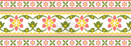 Illustration for Vector seamless colorful Indian national ornament. Ethnic endless plant border. Flowers frame. Poppies and leaves - Royalty Free Image