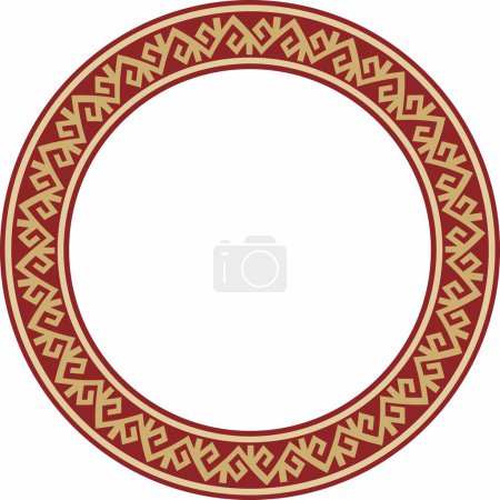 Illustration for Vector red and gold round Kazakh national ornament. Ethnic pattern of the peoples of the Great Steppe, - Royalty Free Image