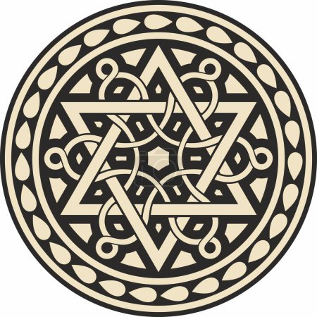 Or vectoriel et ornement juif rond noir. Étoile de David. Cercle sémitique, anneau. Jérusalem