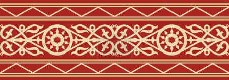 Illustration for Vector gold and red seamless Yakut ornament. Endless border, frame of the northern peoples of the Far East. - Royalty Free Image