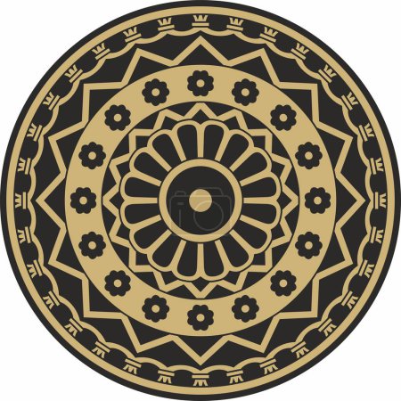 Ilustración de Vector dorado y negro redondo antiguo ornamento persa. Círculo nacional iraní de civilización antigua. Baghda. - Imagen libre de derechos