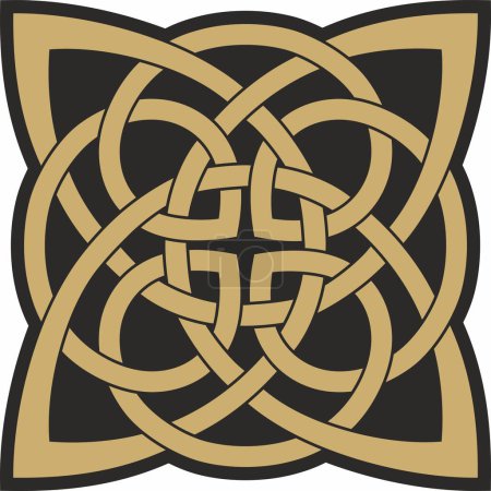 Vektor-Gold und schwarzer keltischer Knoten. Ornament der alten europäischen Völker. Das Zeichen und Symbol der Iren, Schotten, Briten, Franken.