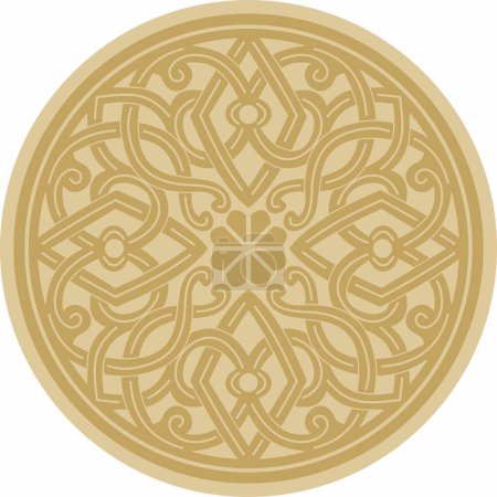 Illustration for Vector golden round ancient Byzantine ornament. Classical circle of the Eastern Roman Empire, Greece. Pattern motifs of Constantinople - Royalty Free Image