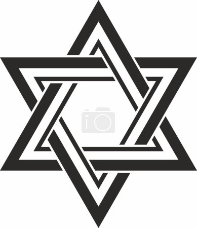 Vector negro monocromo ornamento nacional judío. Estrella de David. Patrón popular semítico. Signo étnico israelí