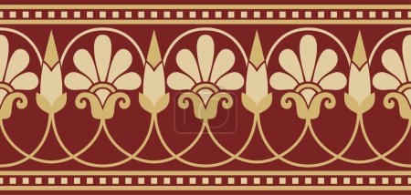 Illustration for Vector gold and red seamless classical Greek meander ornament. Pattern of ancient Greece. Border, frame of the Roman Empire - Royalty Free Image