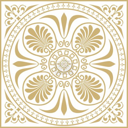 Ilustración de Vector oro cuadrado adorno clásico de la antigua Grecia y el Imperio Romano. Azulejo, Árabe, patrón bizantino - Imagen libre de derechos