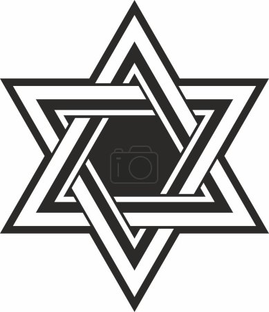 Vector negro monocromo ornamento nacional judío. Estrella de David. Patrón popular semítico. Signo étnico israelí