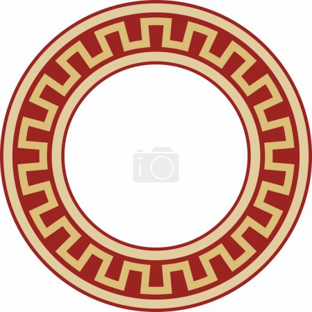 Vecteur rond en or avec ornement national juif rouge. Étoile de David. Cercle folklorique sémitique, motif. Signe ethnique israélien, anneau