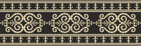 Illustration for Vector gold and black seamless Yakut ornament. Endless border, frame of the northern peoples of the Far East. - Royalty Free Image