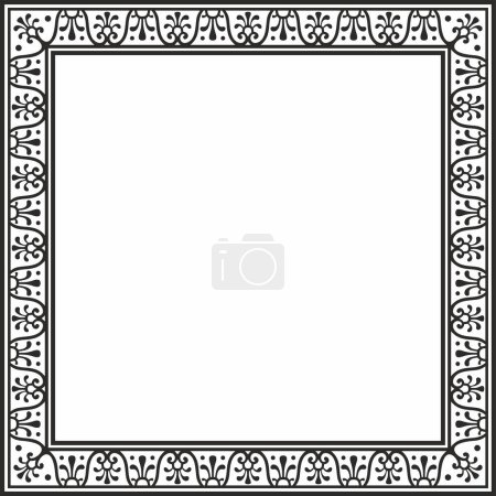 Vector cuadrado negro borde monocromo, marco, Pompeya. Rectángulo Adorno napolitano. Arte de la Antigua Roma. Plantilla para vidrieras