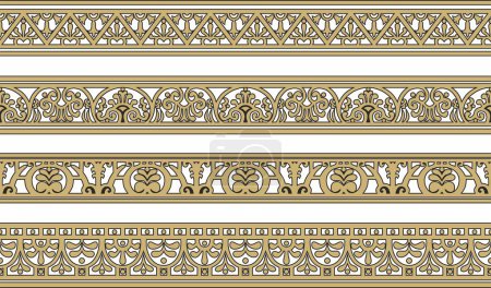 Vector seamless gold and black border, Pompeii frame. Endless Neopolitan ornament. Art of Ancient Rome