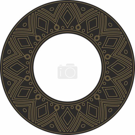 Native American vector round contour gold with black pattern. Geometric shapes in a circle. National ornament of the peoples of America, Maya, Aztecs, Inca