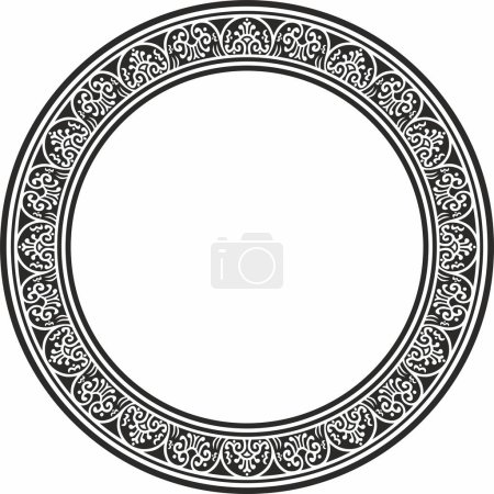 Vector redondo negro borde monocromo, marco, anillo Pompeya. Adorno Neopolitano Círculo. Arte de la Antigua Roma