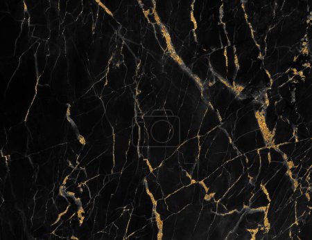 Schwarzer Marmor mit goldenen Adern, schwarzer Marmor natürliches Muster für den Hintergrund, abstrakter schwarzer weißer und goldener Marmor, schwarzer und gelber Marmor, hochglänzende Marmorsteinstruktur von digitalen Wandfliesen Design.