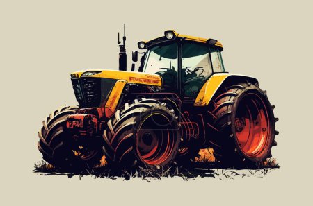 Illustration for Modern yellow tractor. Flat, sehoz, light background, transport, village, technique, design, business, close-up, technology, power, harvest, characteristics. farm business concept. vector illustration - Royalty Free Image