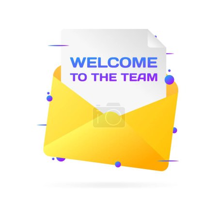 Willkommen im Teamumschlag. Flach, Farbe, Umschlag mit einem Brief, Willkommen beim Team-Symbol. Vektorillustration