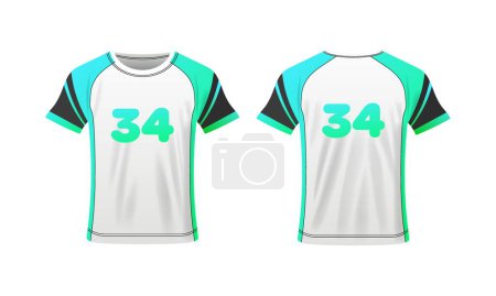 Illustration for T-shirt mockup. Flat, white green, t-shirt layout, t-shirt with 34 number, clothing layout. Vector illustration - Royalty Free Image