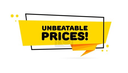 Illustration for Unbeatable prices sign. Flat, yellow, lightning sign, unbeatable prices. Vector icon - Royalty Free Image