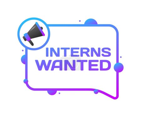 Illustration for Interns wanted bubble. Flat, purple, megaphone icon, interns wanted bubble. Vector icon - Royalty Free Image
