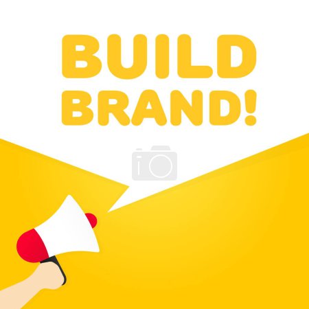 Illustration for Build brand sign. Flat, yellow, megaphone text, build brand sign, build brand. Vector icon - Royalty Free Image