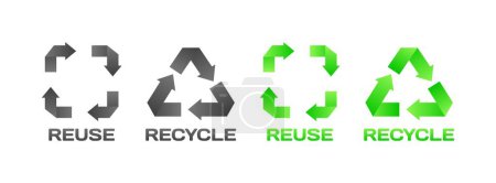 Illustration for Reuse and recycle icons. Different styles, bio icons, reuse and recycle green icons. Vector icons - Royalty Free Image