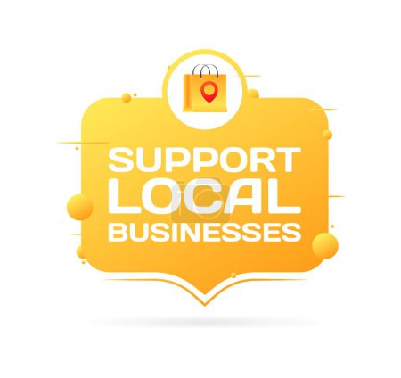 Ilustración de Apoye el icono de negocios locales. Plano, amarillo, icono del paquete, apoyar el signo de las empresas locales. Icono del vector - Imagen libre de derechos