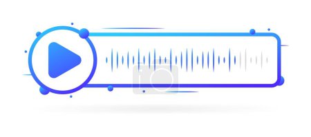 Voice wave icon. Flat, blue, play button, listen to voice message. Vector icon