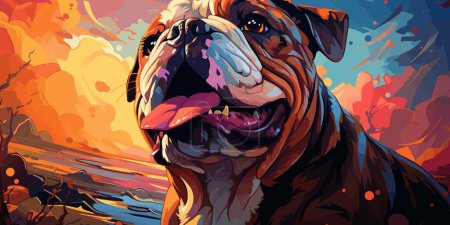 Illustration for Portrait of cute english bulldog vector flat bright color - Royalty Free Image