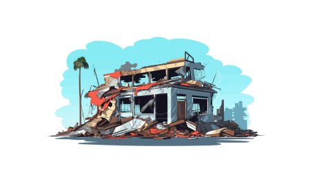 destruida tienda demolido edificio vector plano aislado ilustración