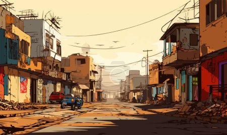 Illustration for African city street vector wide illustration - Royalty Free Image