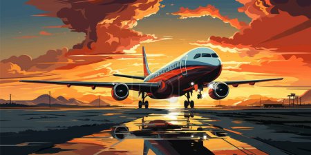 Ilustración de Aviones en la pista con cielo brillante y buen vector meteorológico - Imagen libre de derechos