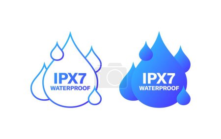 IPX7 waterproof icons. Water drop IPX7 icons. Flat style. Vector icons