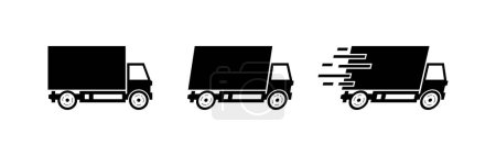 Delivery truck icon set. Silhouette style. Vector icons