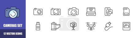 Ilustración de Conjunto de iconos de cámaras. Estilo lineal. Iconos vectoriales - Imagen libre de derechos