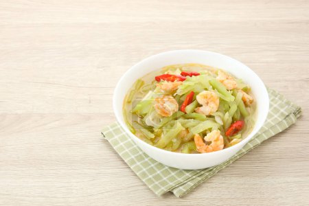 Photo for Tumis Labu Siam Udang, spicy stir fry chayote with shrimp, Indonesian traditional food - Royalty Free Image