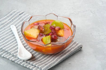 Asinan Buah (pickled fruit), Indonesian dessert made from preserved tropical fruits. Spicy, sweet and sour taste.