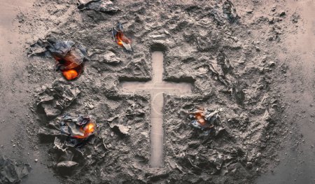 Téléchargez les photos : Christian cross made of ashes - en image libre de droit