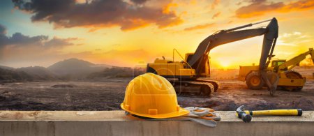 Photo for Yellow hard hat on construction site - Royalty Free Image